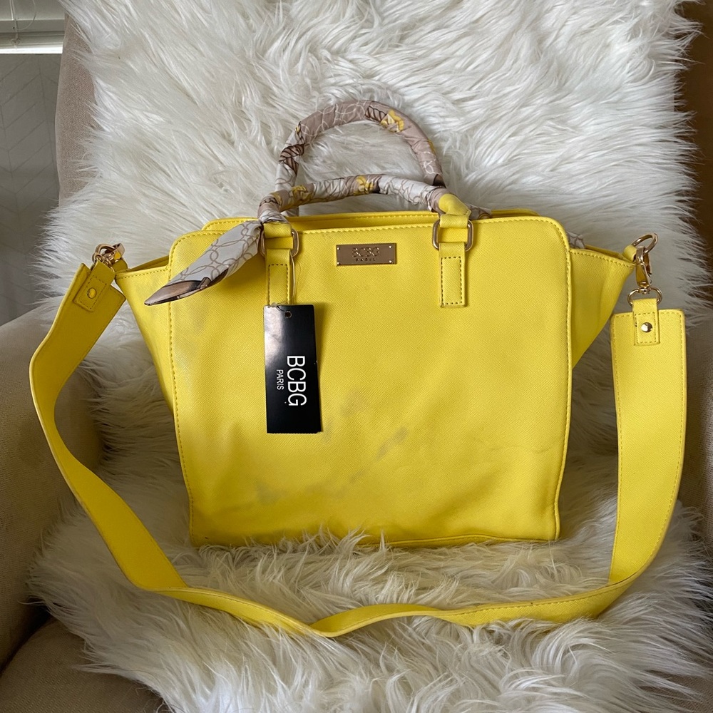 Yellow BCBG Large Tote Bag with Scarf Handles
